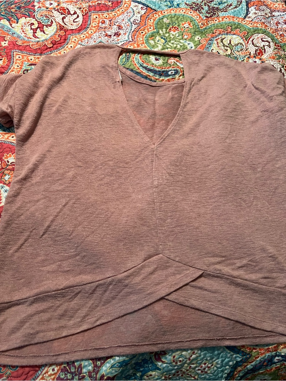 TALULAH Dusty Mauve V-Neck Crossover Hem Tunic